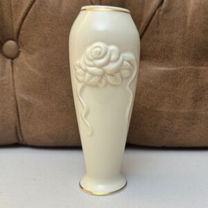 Lenox Ivory Rose Bud Vase 6" Gold‎ Trim Handcrafted Porcelain Tabletop Decor Gft